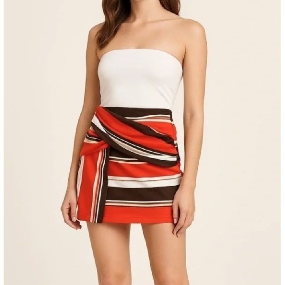 3.1 Phillip Lim Mini Skirt Red Brown‎ Striped Women's size L New with tags